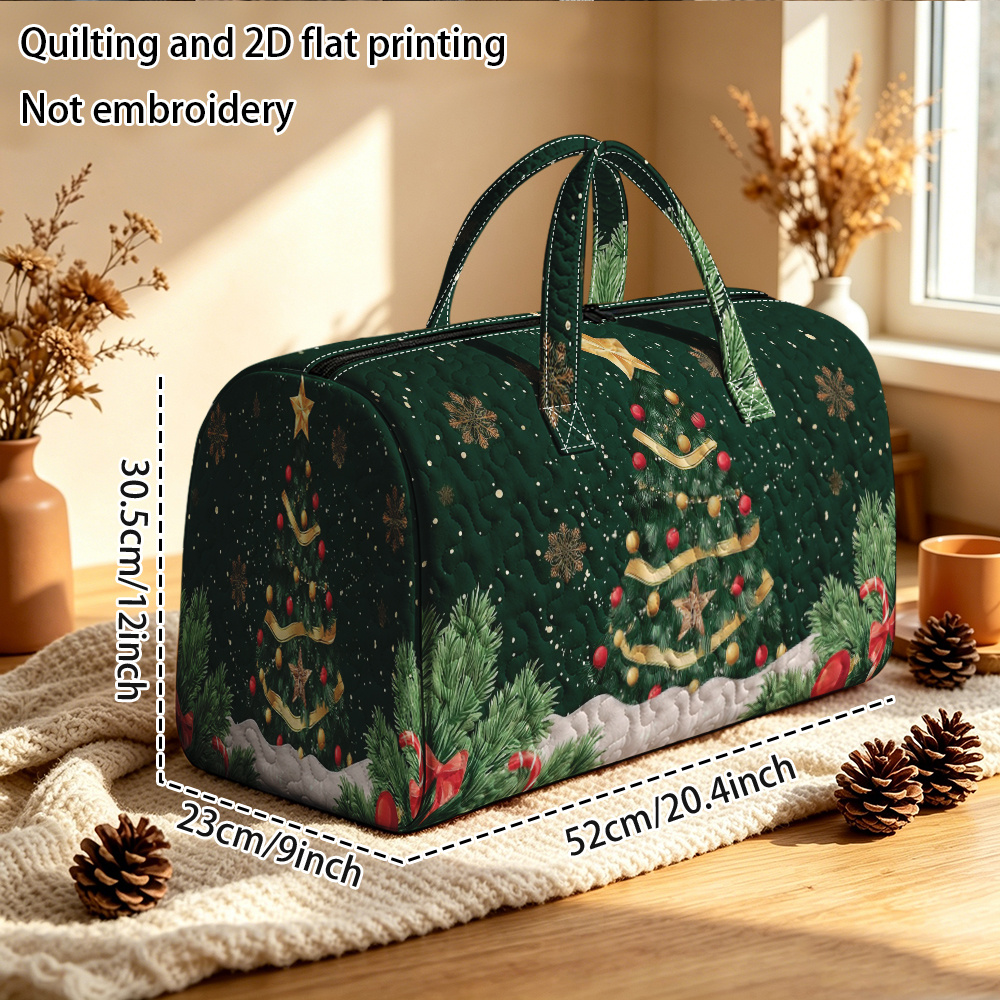 TEMU Quilted Tote Bag Suitable For Large Capacity Travel, Gym & Yoga - Quilted Duffle Bag With Christmas Tree & Snowflake, Quilted Handbag For /men,