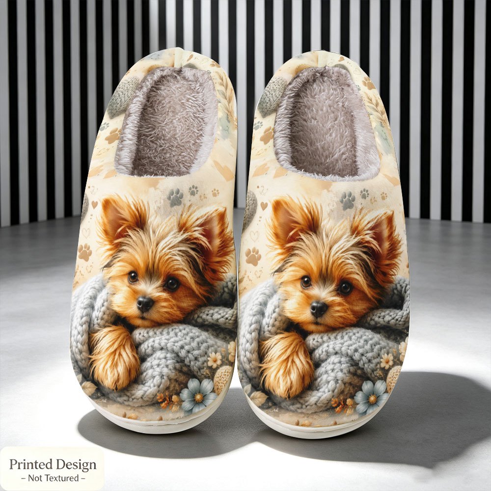 TEMU Pantuflas de casa estampadas de moda para mujer con Yorkshire Terrier pintado a con y floral, unisex para , elegante regalo de estilo francés,