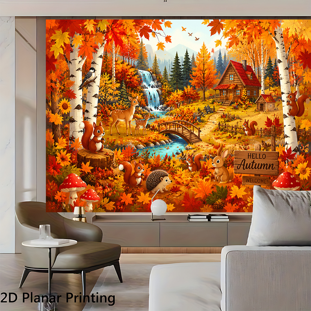 Autumn Forest Animal Village Decorative Backdrop