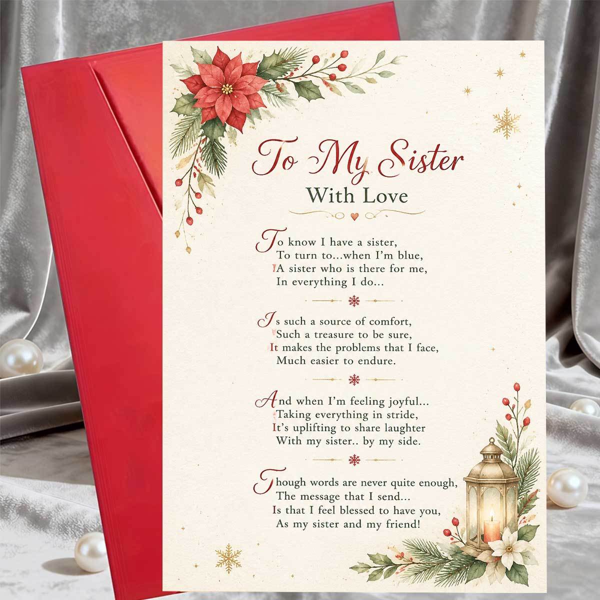 TEMU 1 Greeting Card + 1 Envelope. 2d Flat 1pc Exquisite Christmas Card, Featuring Red Flowers, Green Leaves, And A Vintage Lantern, Printed With "to