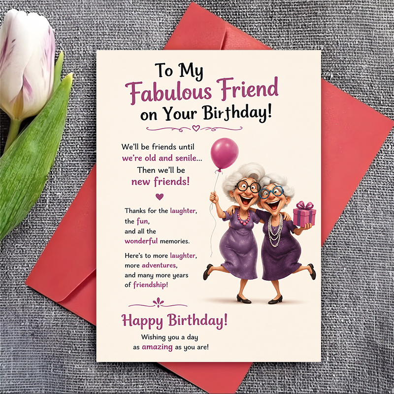 TEMU 1 Carte de vœux + 1 Enveloppe. Carte d'anniversaire amusante et plate 2D pour un ami , Vœux d'anniversaire pour femmes et amis, Célébrant et