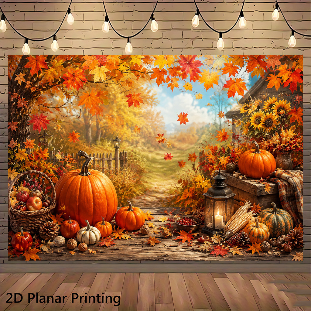 TEMU 2d Flat, 1pc Autumn Pumpkin Banner - Reusable Suitable For Parties, Weddings, Birthdays | Rustic Backdrop With Seasonal Decor | Indoor/outdoor