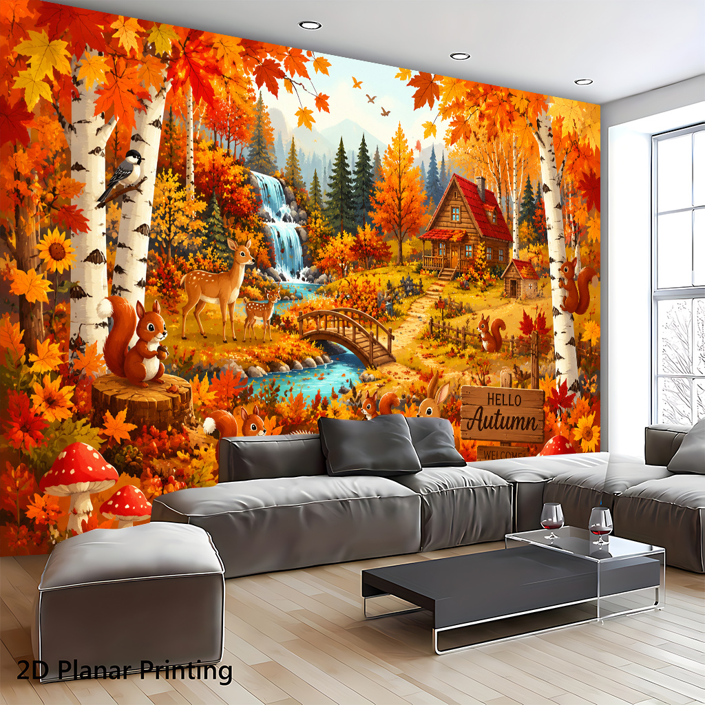 Autumn Forest Animal Village Decorative Backdrop