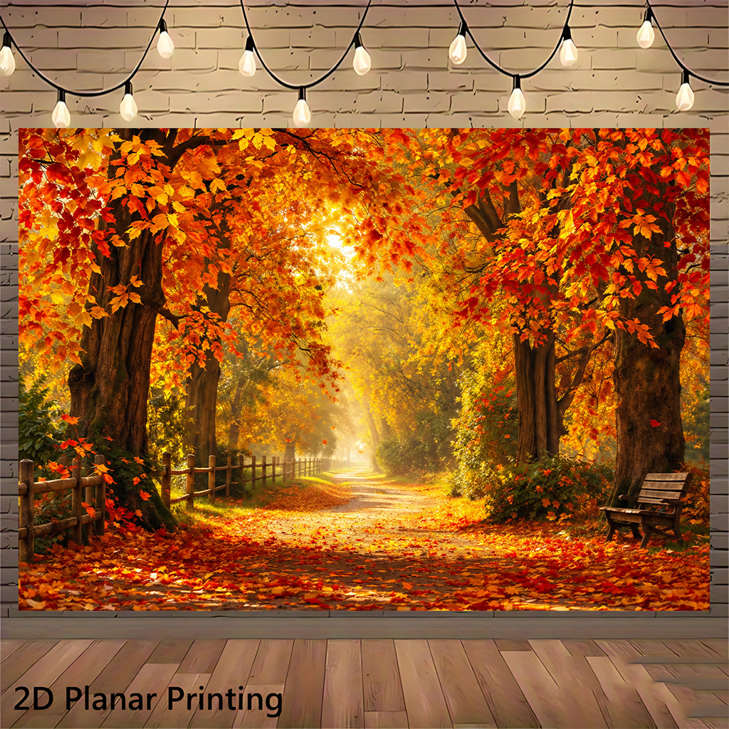 TEMU Bannière Murale 2D Plate, 1 pièce, Chemin de Forêt d'Automne - Réutilisable, Convient pour Fêtes, , Anniversaires | - Décoration