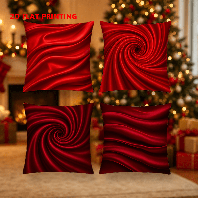 TEMU 2d Flat - 4pcs, 2d Flat Printing, New Year Red Texture Pillow Covers Suitable For Decor, Single-sided Printing, Polyester Material, Multi-sizes,