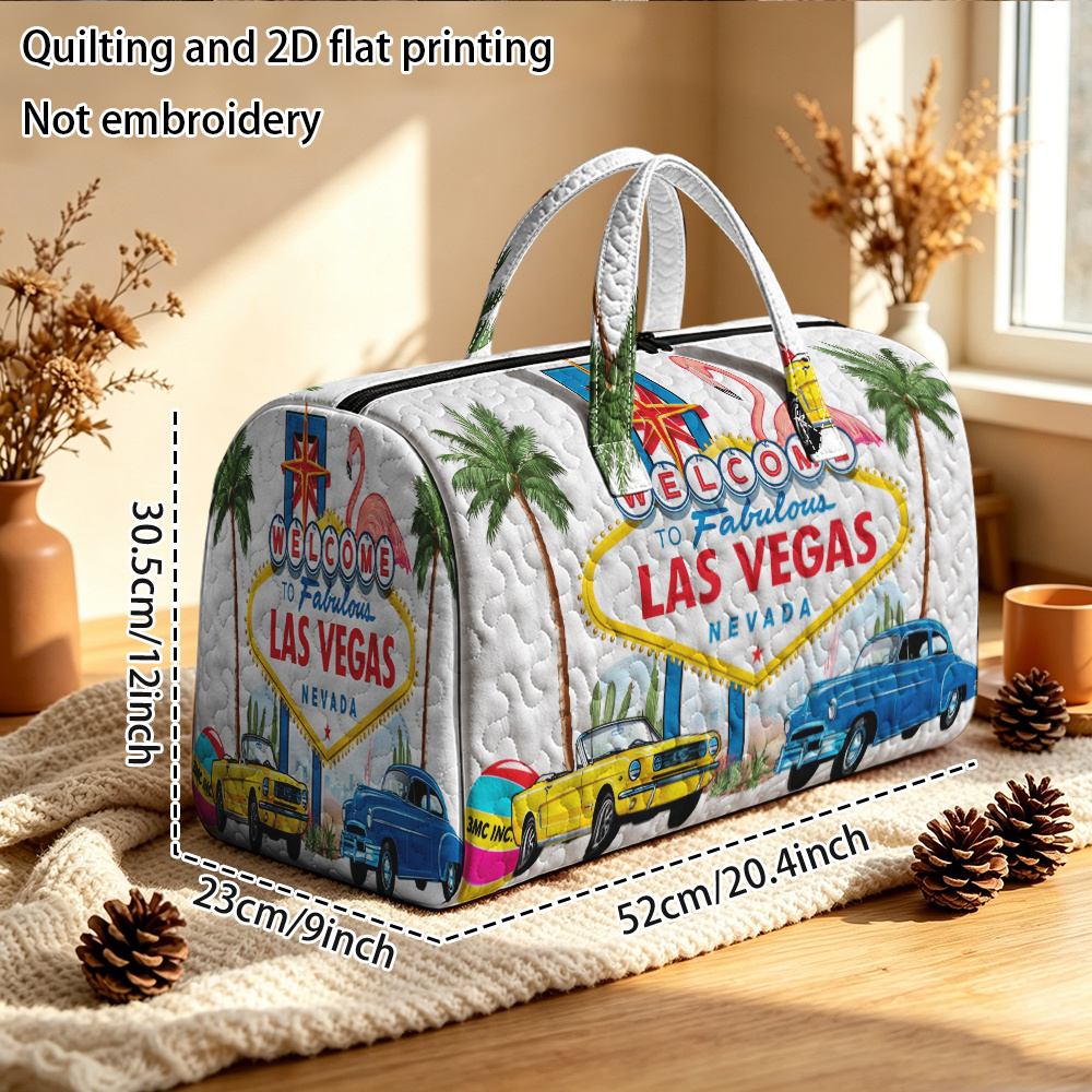 TEMU Las Vegas Welcome Sign Quilted Tote & Duffle Bag Suitable For Large Capacity Travel Bag, Quilted Gym/yoga Bag With Las Vegas, Carrier For Gym,