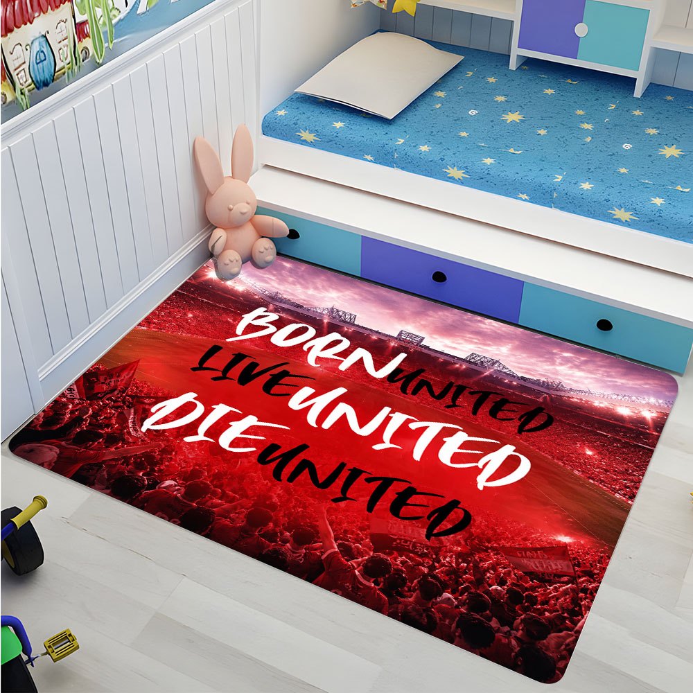 TEMU 1pc Full Print Rug Live United Die United Non-slip Velvet High-density Carpet, Sports Theme, Modern Machine Washable, Use For Holidays And Daily
