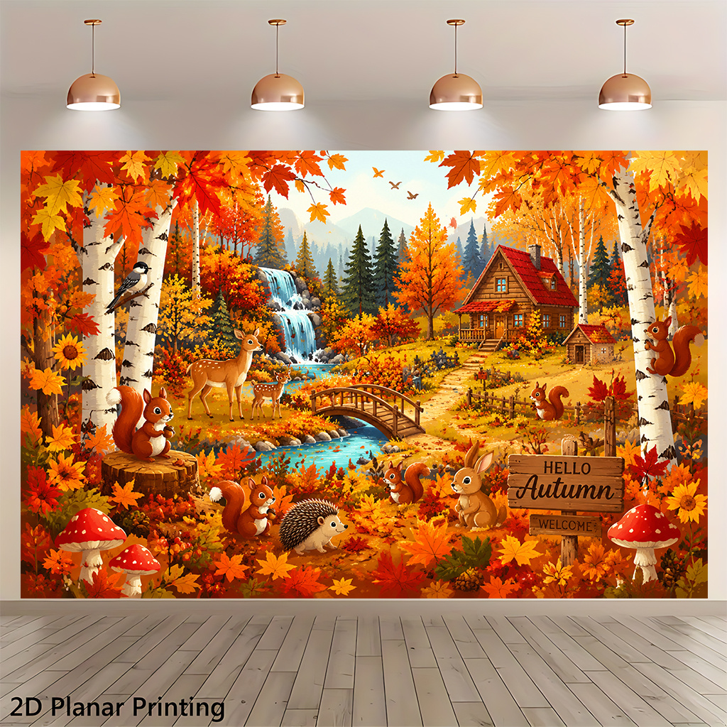 Autumn Forest Animal Village Decorative Backdrop