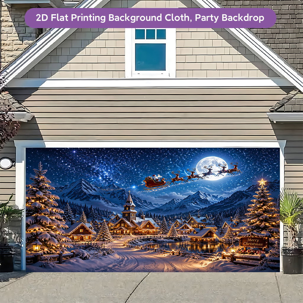 2D Flat Snowy Village on Christmas Photography Backdrop