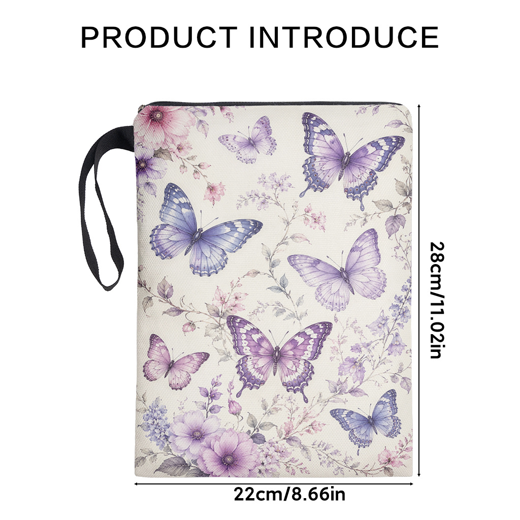 TEMU Book Sleeve 1pc, Fluttering Purple Butterflies Double-sided Print Book Sleeve, Book Cover For Book Lovers, Reusable And Washable Fabric Cover