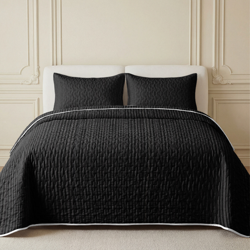 TEMU 3pcs Black Pinstripe Background Printed Quilted Bedding (bed Cover X 1, Pillowcases X 1/2, Pillow Inserts Not Included), Breathable And