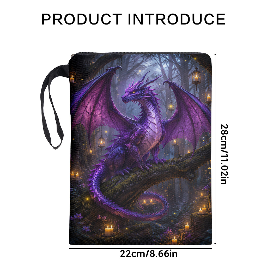TEMU 1pc Mystical Purple Sleeve Cover - Reusable Washable Zippered Fabric Case With Double-sided Dragon Print, Soft Suitable For Books, Suitable For