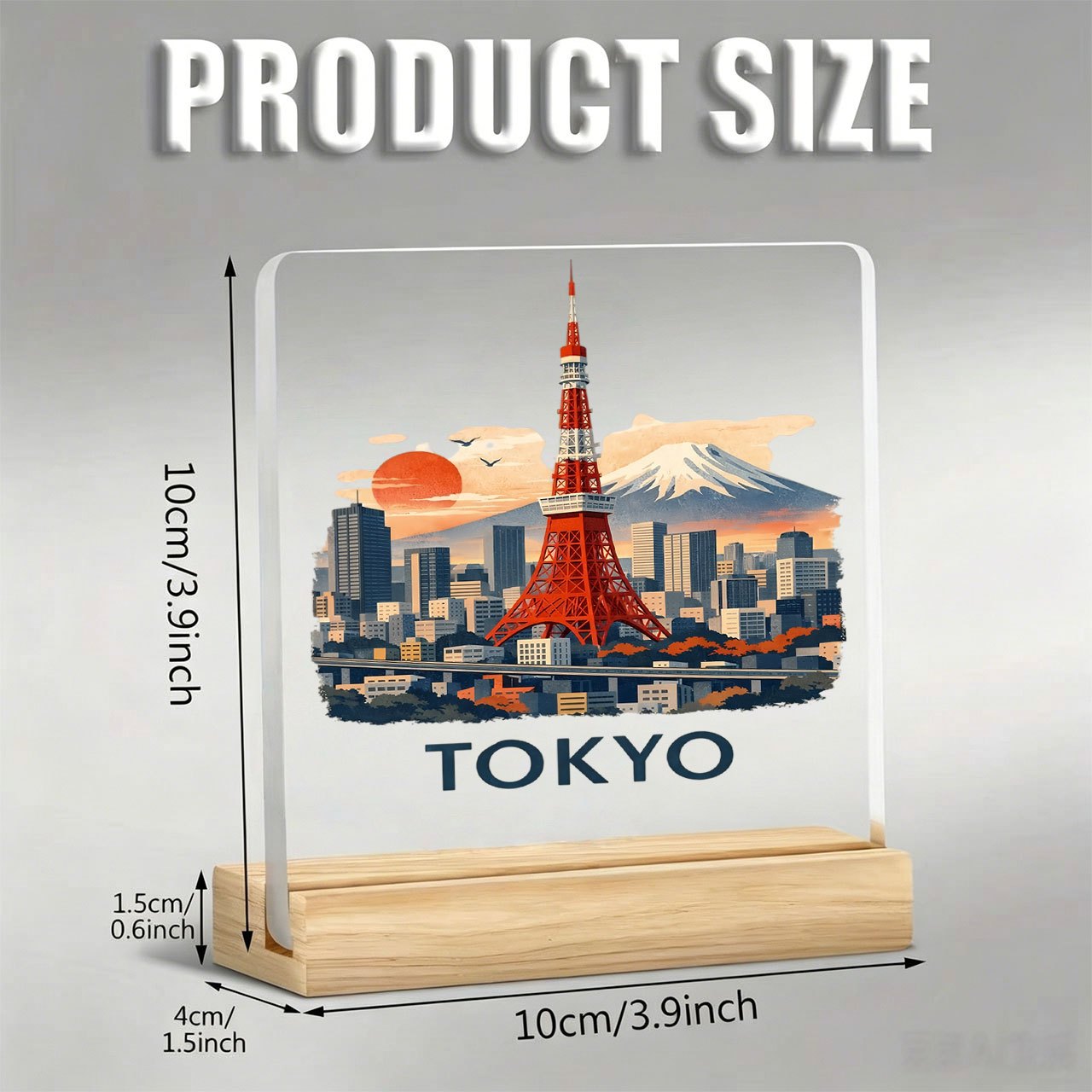 TEMU 1pc Cityscape Ornament With Inspirational Slogan, Acrylic Figurine With Wooden Base, Paperweight, Desktop Decoration, Office Desk Accessory