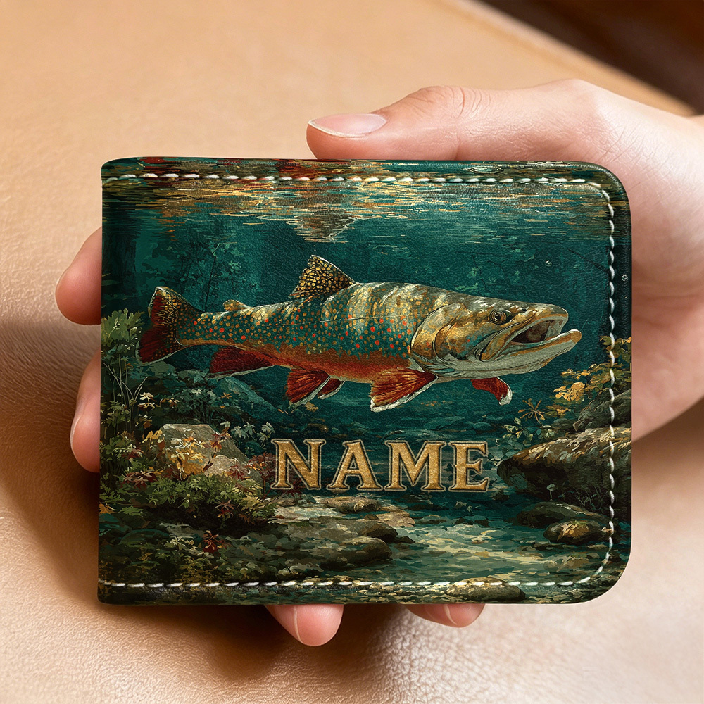 TEMU Customized Trout Pattern Wallet, Multifunctional Purse With Card Holders And Id/photo Window, Fashionable Personalized Custom Name/text Small