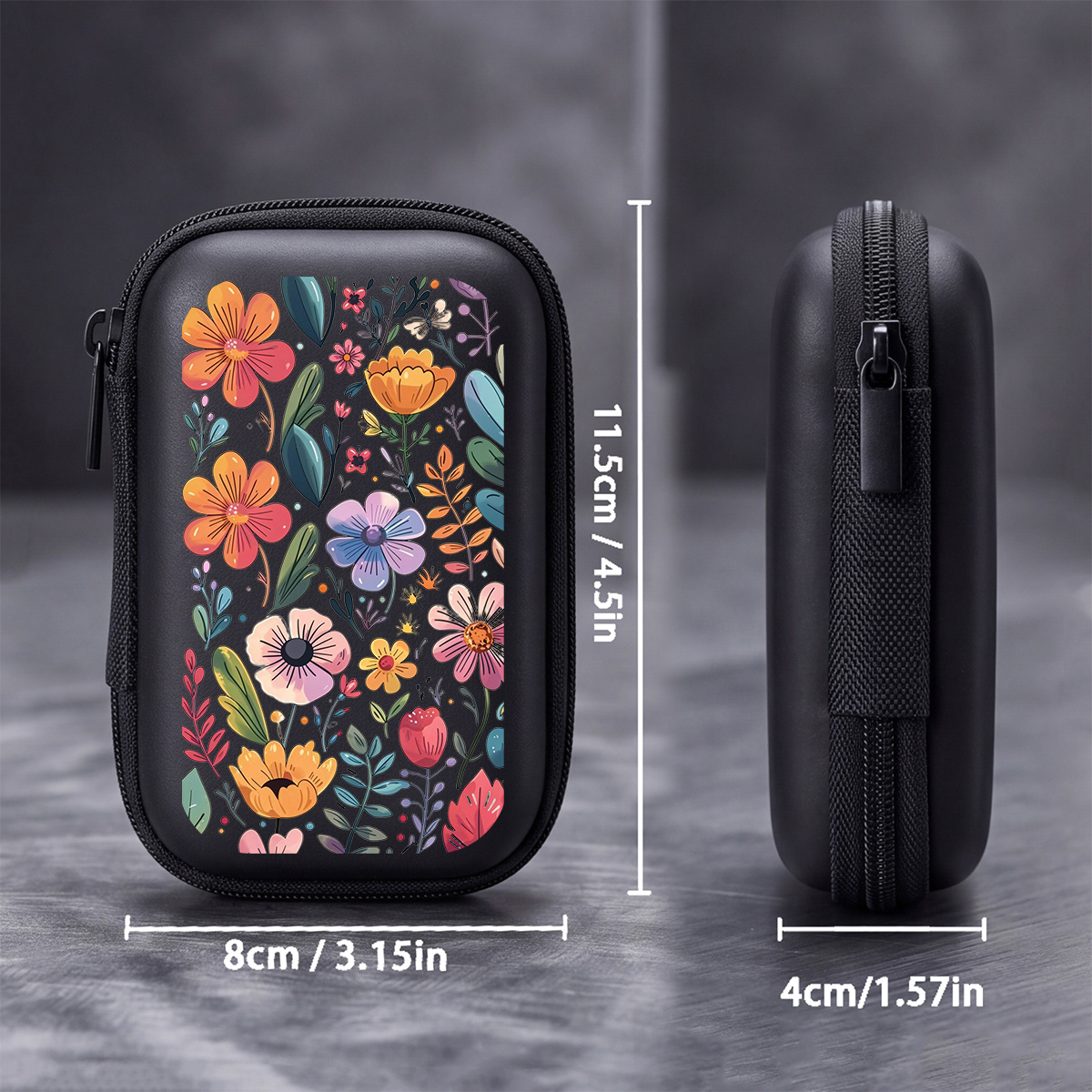 TEMU Colorful Floral Print Eva Hard- 4.3-inch Compact Storage Bag - Durable Protective Travel Organizer For Electronics Accessories, Headphones, Hard