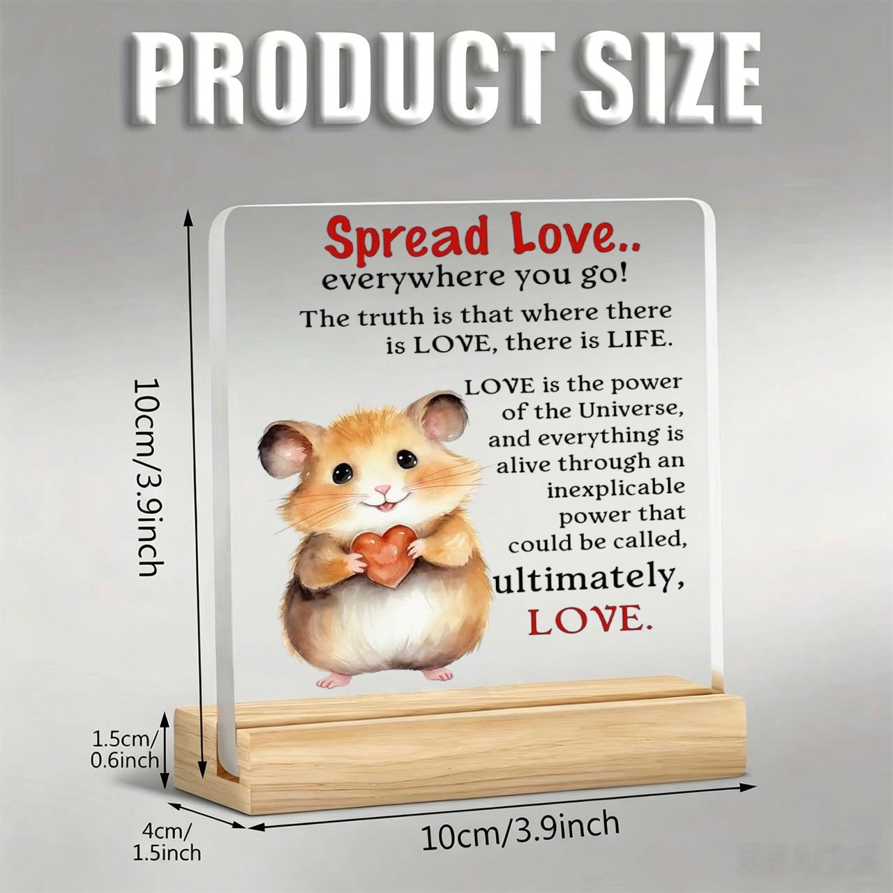 TEMU 1 pieza de soporte de decoración de escritorio acrílico, diseño de hámster con , esparce amor... , decoración de escritorio, ideal para el