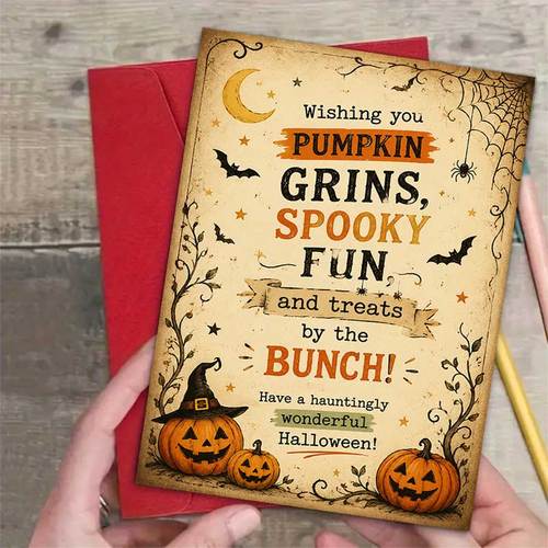 1pc greeting card and 1pc envelope mysterious halloween greeting card pumpkin and pumpkin spooky fun for friends halloween vintage style card