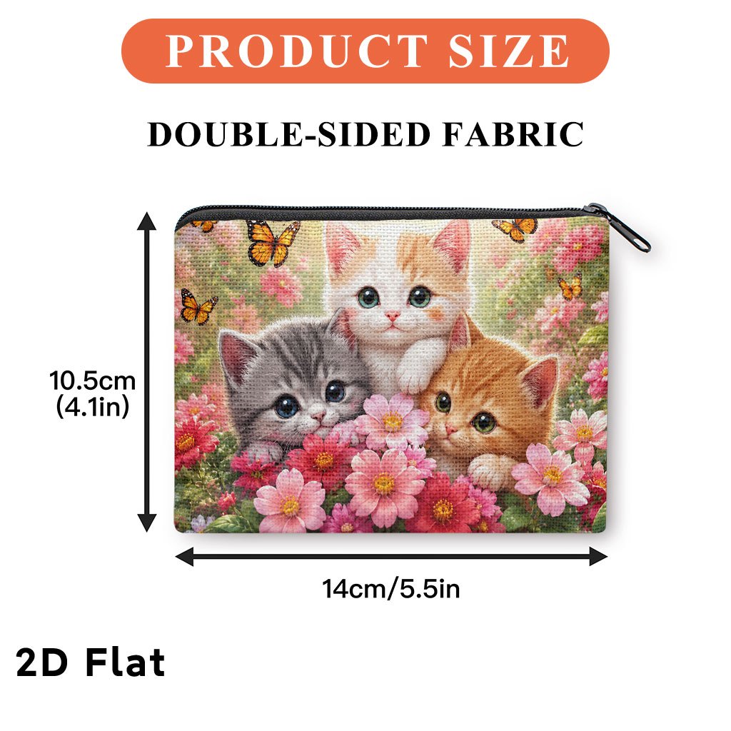 TEMU 2d Flat Coin Purse 1pc, Cute Kittens And Colorful Flowers, Multifunctional Coin Purse, Combining , Cards, And Keys Into 1 Compact And Stylish