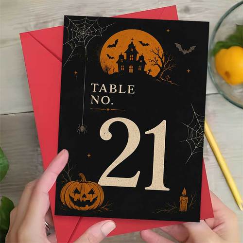 1 greeting card 1 envelope mysterious halloween greeting card spooky castle and pumpkin design table number for party guests halloween vintage style card