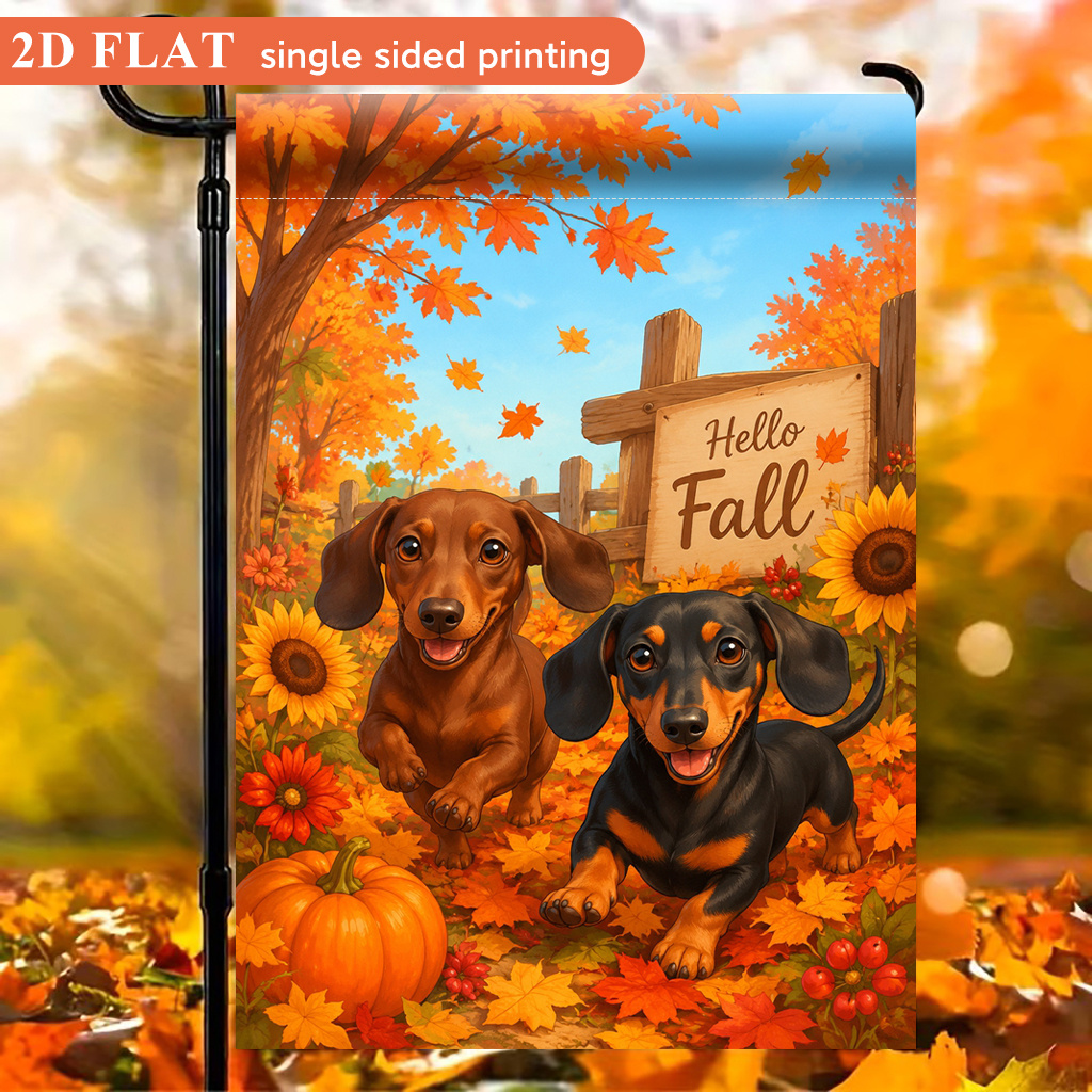 TEMU 2d Flat - 2d Flat Garden Flag 1pc, Dachshunds, Polyester Material, Single-sided Printed Design, Ocean Theme, Summer Theme, Holiday Theme,
