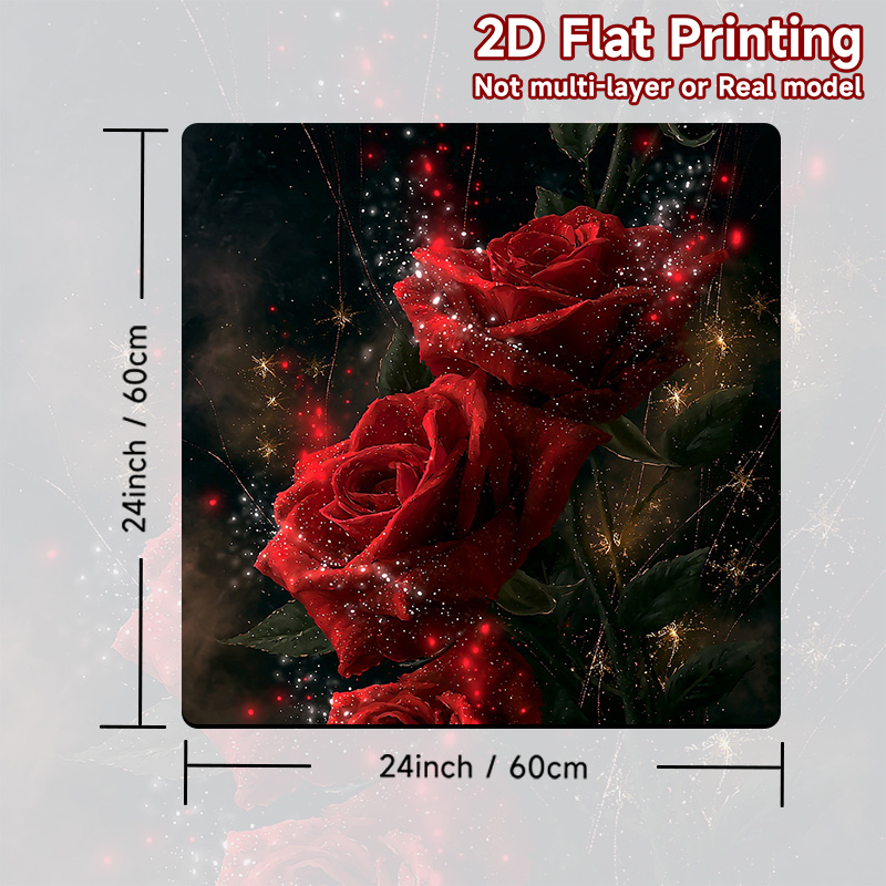 TEMU 1pc, 2d Flat Printing, Washing Machine Protective Pad Red Roses On Dark Background, Polyester, Perfect For Modern Decorative Home Gifts, Washing