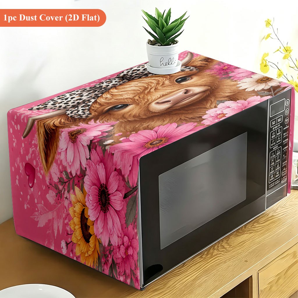 TEMU 1pc Cow Floral Microwave Cover With Cow & Flower, Reusable Polyester Oven Suitable For Microwaves, Stovetops, Ovens, Non-food Contact Shield For