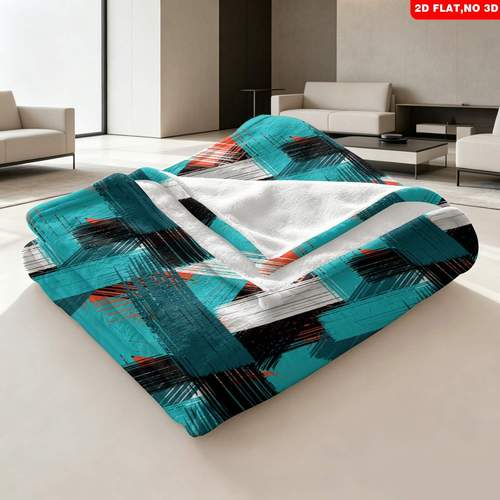 1pc ultra soft flannel lightweight multiple sizes blanket abstract geometric pattern bedding with teal black white and orange print suitable for bedrooms sofa dormitories or reading