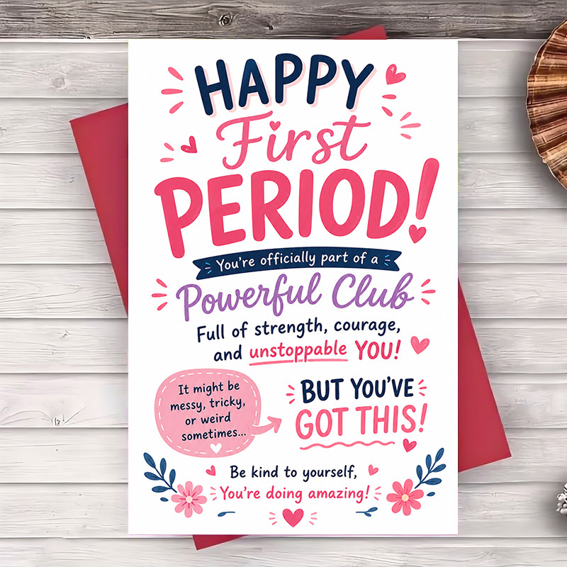 TEMU 1pc Envelope And 1pc Greeting Card First Period Celebration Greeting Card Encouraging Message For Young Women And Teens Supportive Gift For