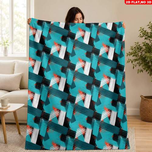 item picture 1pc ultra soft flannel lightweight multiple sizes blanket abstract geometric pattern bedding with teal black white and orange print suitable for bedrooms sofa dormitories or reading