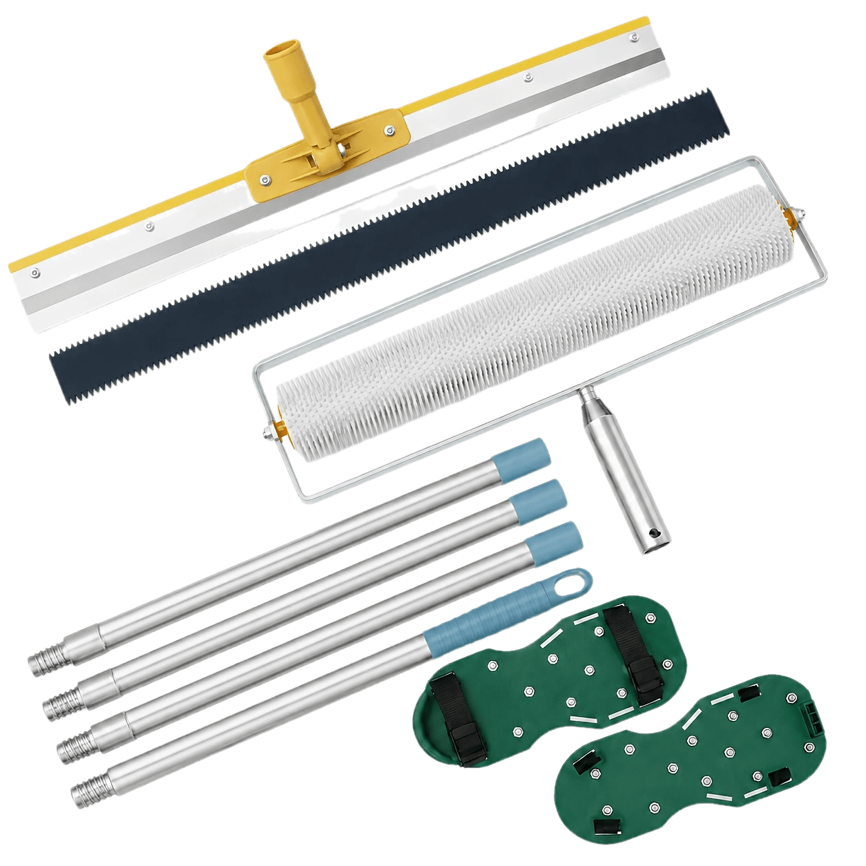Floor Tools Kit - 18.1" Spike Roller + 22" Notched Squeegee + 4-section Extension Pole + Spiked Shoes & Gloves, Complete Set For Epoxy Resin & Cement Floor Construction
