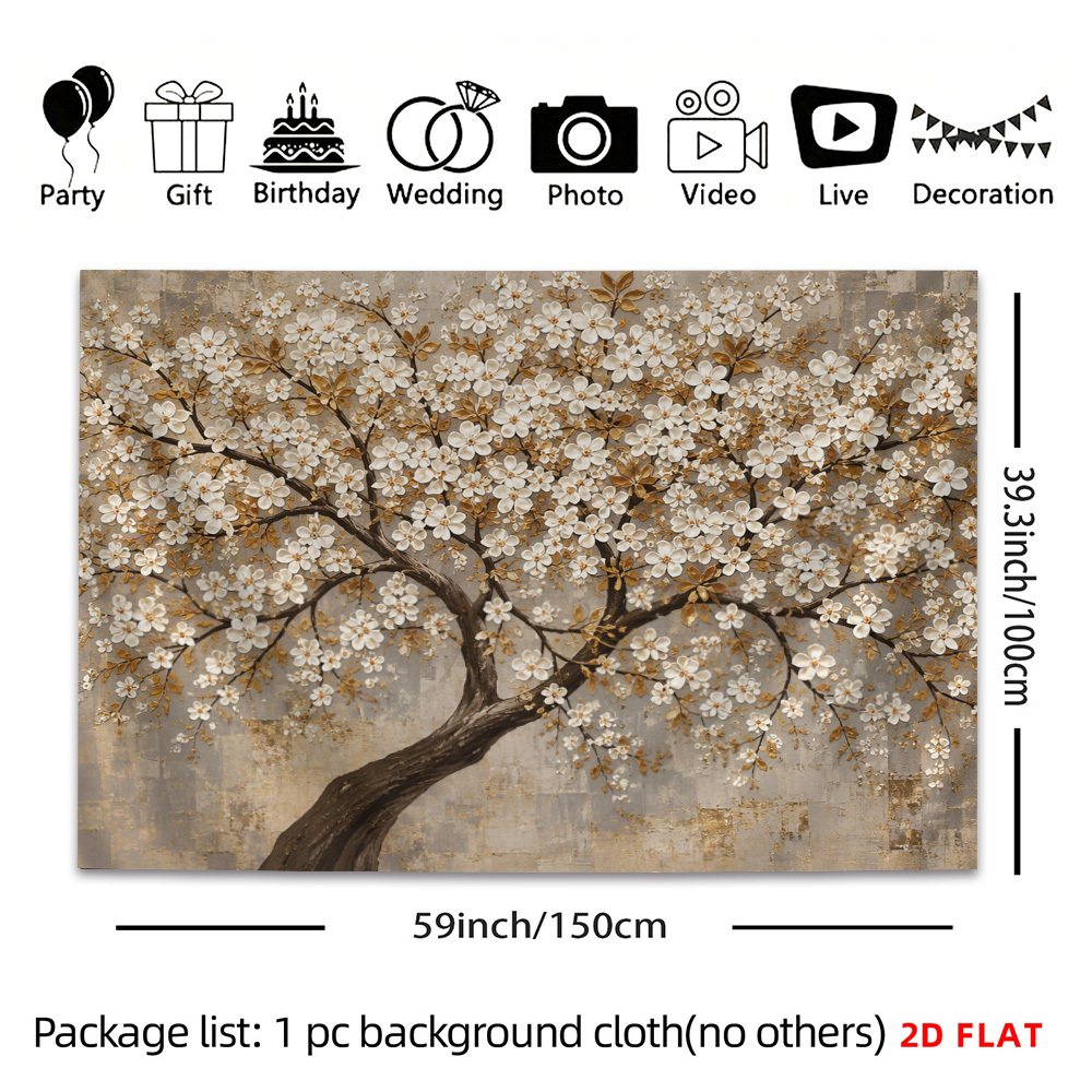 TEMU 2d Flat, 1pc Horizontal Floral Tree Tapestry Wall Hanging - Oversized Elegant Wall Decor Suitable For, Bedroom, Office, - Horizontal Landscape