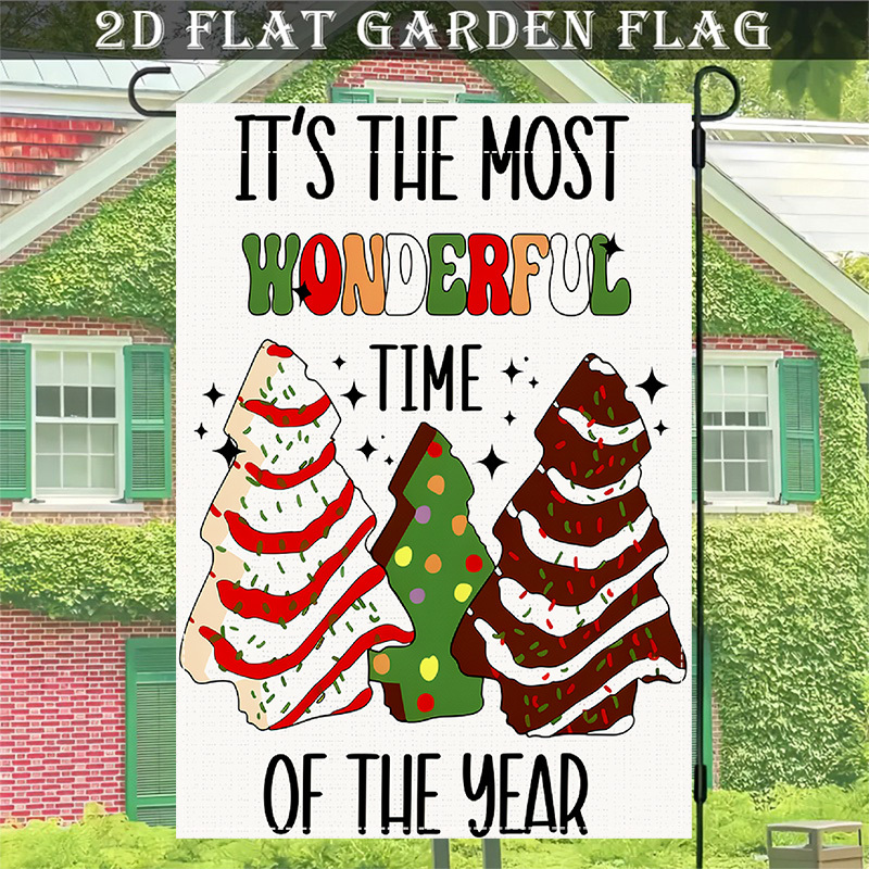 TEMU 2d Flat, 1pc, 2d Flat Print, Double-sided Printing, No Electricity Required, Christmas Tree Cake Pattern, Fun Text Elements, Red And Color