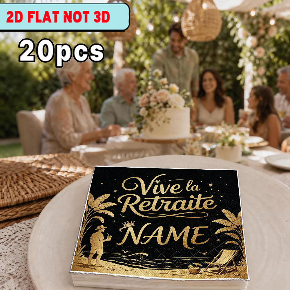 TEMU [2D Plat] 20 serviettes personnalisées, avec motif Beach Retirement, pour les fêtes, l'extérieur, les restaurants occidentaux et .