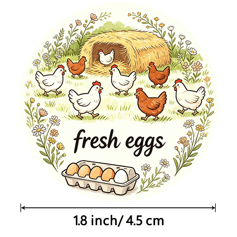 TEMU 48pcs Round Stickers, Farm Chicken, , Egg Carton And Pattern, Suitable For Egg Packaging, Jar Labeling, Gift Bag Marking, Envelope Sealing, Farm