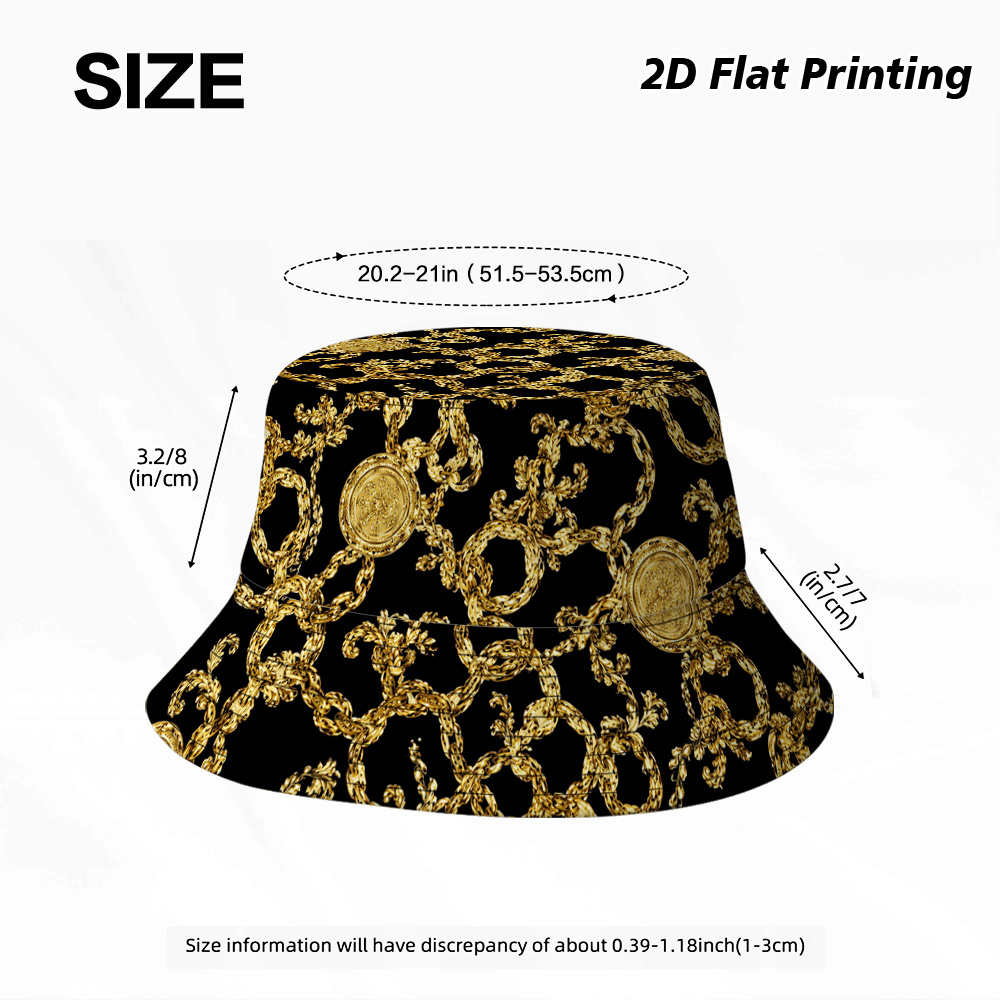 TEMU 1 stuks 2D Platte Print Gouden Ornamentele Kettingen Vissershoed, Unisex, Geschikt voor Buiten, Strand, Festival, Feest, Casual Stijl, Duurzame