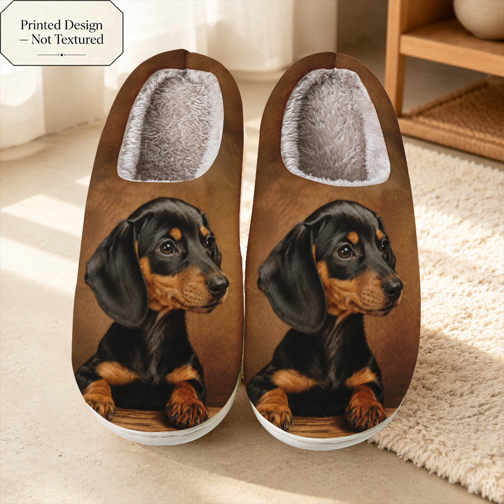 TEMU Printed Design â Not Textured. Cute Black And Brown Dachshund , Elegant, Simple, Soft, And Skin-friendly. Gentle And Warm To The Feet. Unisex
