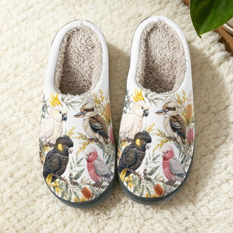 TEMU 1 Pair Australian Pattern Slippers, Novelty Soft Slippers With Sole, Warm Comfortable Plush Home Slippers For Women And Men Home Bedroom Indoor