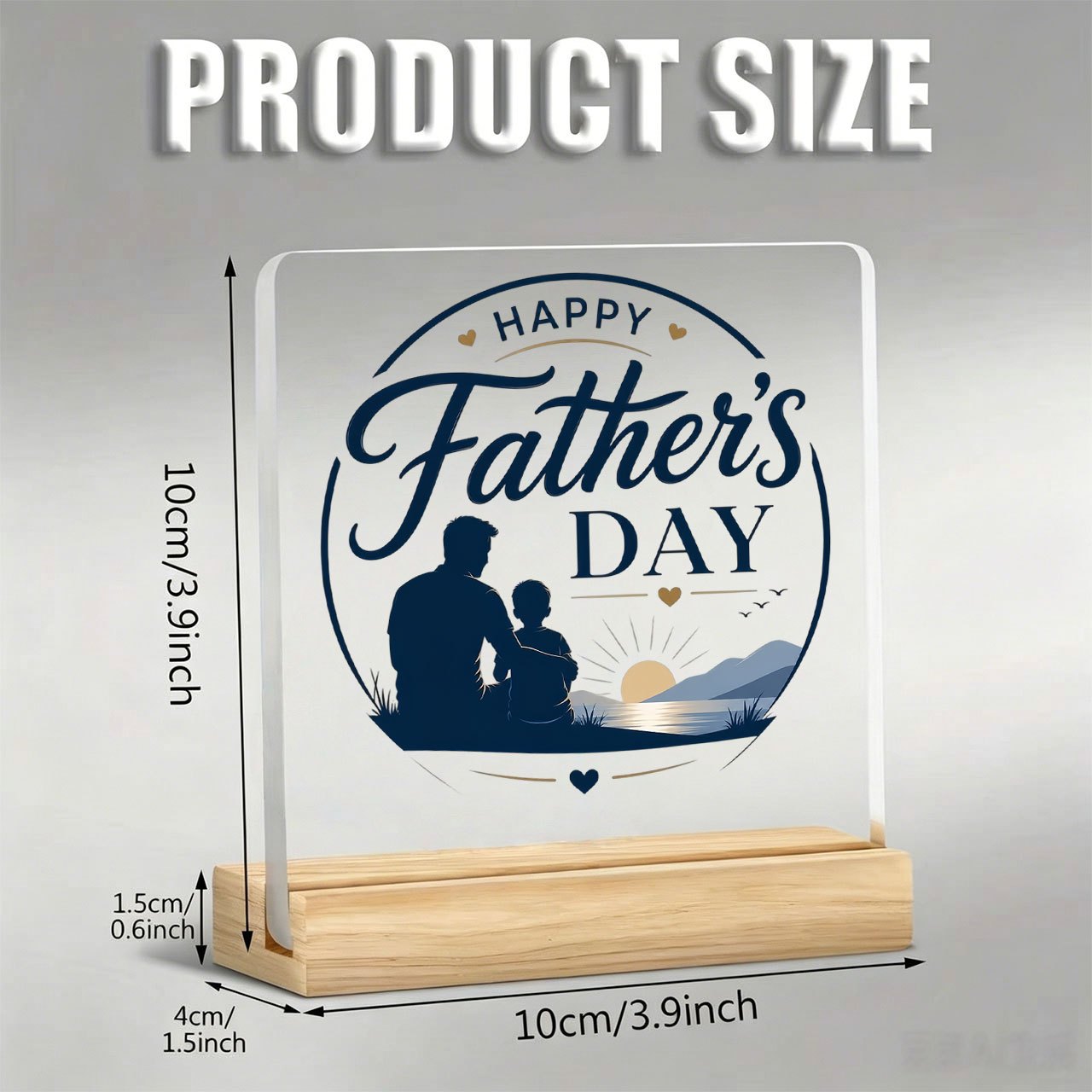 TEMU 1pc Happy Father's Day Sunset Silhouette Ornament With Inspirational Slogan, Acrylic Ornament With Wooden Base, Paperweight, Office Desk