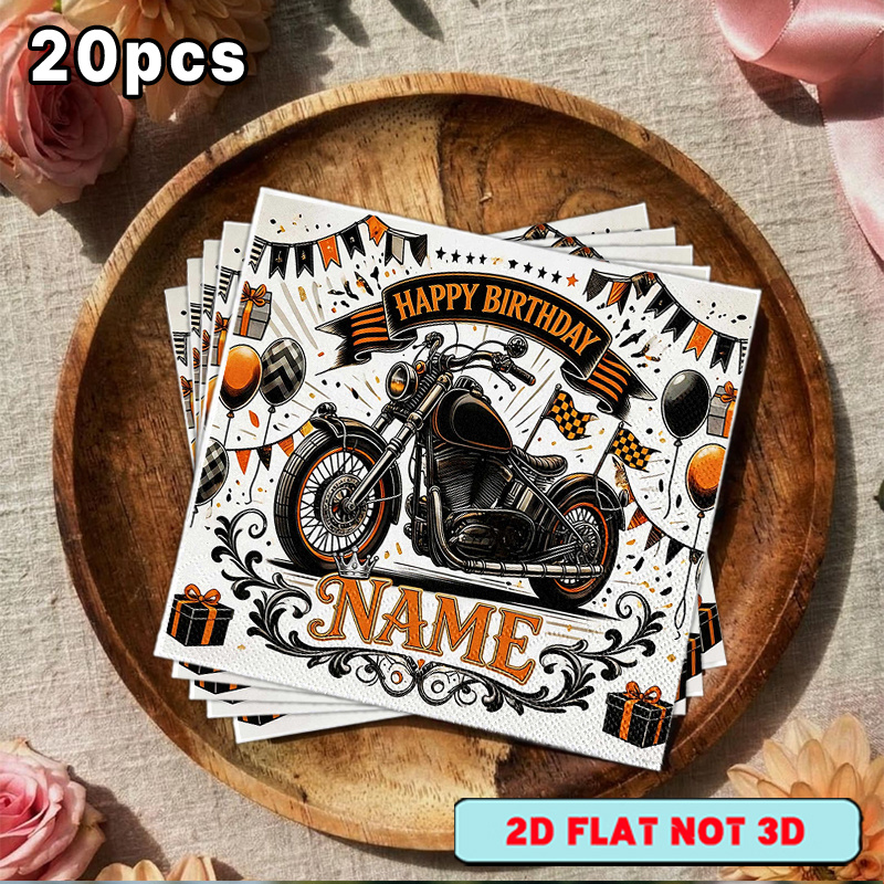 TEMU Lot de 20 serviettes YSW sur le thème de la moto pour anniversaire et plusieurs fêtes - Motif de moto adapté pour les fêtes, les restaurants,
