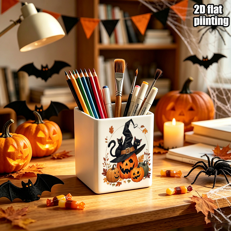 TEMU 1pc de Almacenamiento Estampada de 10X7Cm, Soporte para Bolígrafos de Halloween, de Almacenamiento Multifuncional, Organizador de Escritorio,