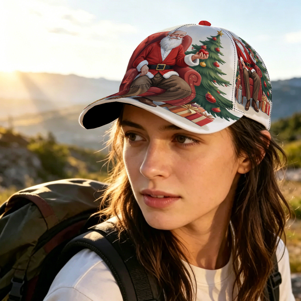 TEMU 1pc, Cartoon Style Santa Claus 2d Flat Pattern Full-print Baseball , Fashionable Trendy All-match Sunshade Hat, , Lightweight, Ventilated,