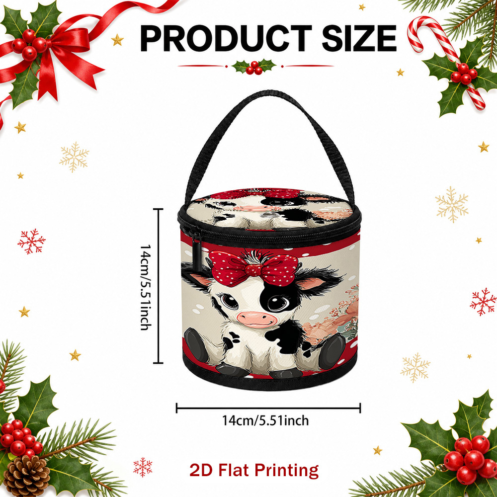 TEMU 1pc Cute Cow & Floral Yarn Storage Bag - Lightweight Crochet Basket Organizer Suitable For Wool Balls, Knitting Accessories, Hobby Supplies,