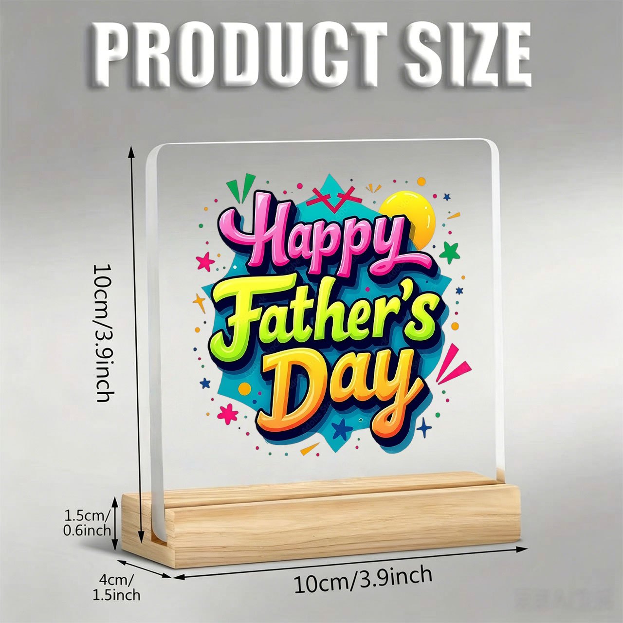 TEMU 1pc Happy Father's Day Decoration, Inspirational Slogan Acrylic Ornament With Wooden Base, Paperweight, Desktop Decor, Office Supplies