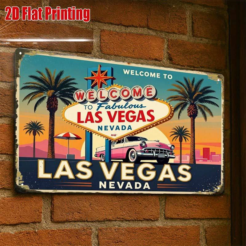 TEMU 2D Flat - 2D-Flat, 1 stuks Vintage Las Vegas Sign Metalen Muurkunst, Creatief Blikbord Garage Decoratie, Gedurfde Letters, Hoge Kwaliteit Print,