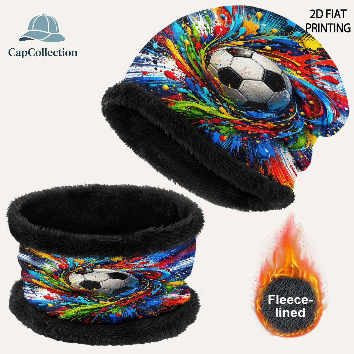 TEMU The Soccer Ball Is Surrounded By Vibrant Ink , A Dynamic And Look. This Full-print -lined Beanie And Scarf Set Features A Pattern. Perfect For