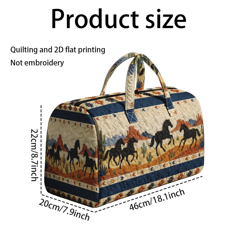 TEMU Sac matelassé 2D à impression plate 1pc, chevaux dans un paysage désertique, réutilisable, sac à bandoulière, unisexe, parfait pour les livres,