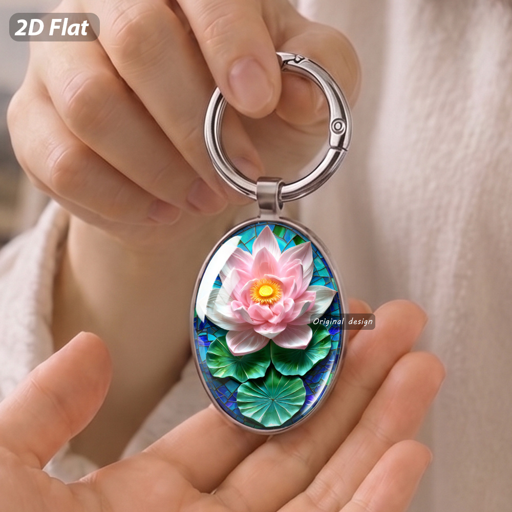 Exquisite Pink White Lotus Shaped Keychain