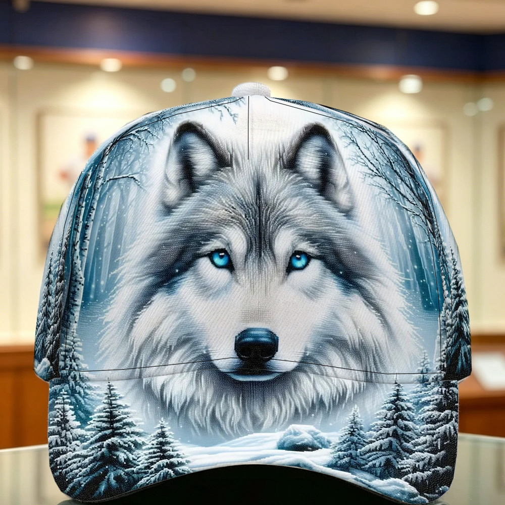 TEMU Casquette de baseball 1 pièce avec impression réaliste de loup des neiges et motif de loup - Fermeture snapback réglable, légère et respirante,
