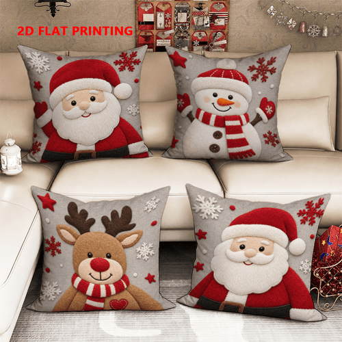 juego de 4 fundas de almohada con estampado 2d de temática navideña, aptas para decoración en , estampado por una cara, fundas de almohada decorativas modernas y elegantes, material de poliéster, varios tamaños, cierre de cremallera, lavables a máquina, aptas para sofás