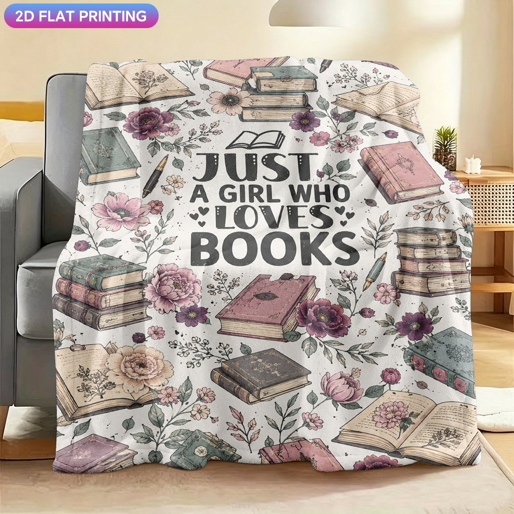 TEMU Printed Design Blanket 1pc, Books, Flannel Blanket Suitable For Use As A Throw, An Air-conditioning Blanket, A Shawl. An Ideal Plush Blanket For